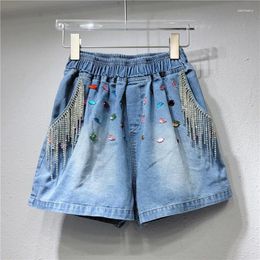 Women's Jeans 2024 Summer Heavy Industry Rhinestone Tassel Beaded Denim Shorts Women's Pants Female Short Jean Students