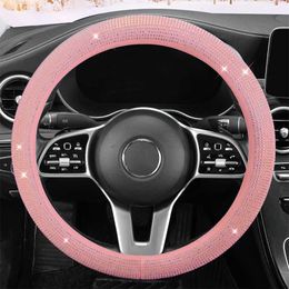 Steering Wheel Covers 2022 winter plush hot diamond luxury car round D-shaped steering wheel cover cute diamond set lady set goddess T240509