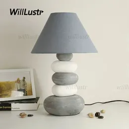Table Lamps Modern Ceramic Lamp Fabric Shade Creative Cobblestone Light El Living Room Study Bedside Fashion Porcelain Lighting