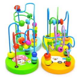 Mini Montessori Wooden Toys Kids Circles Bead Wire Maze Roller Coaster Toddler Early Educational Puzzles Toy for Children infant 240509