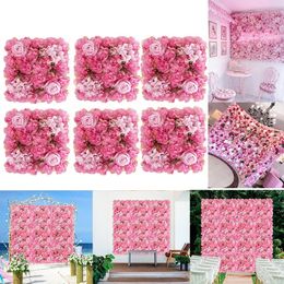 6PCS Artificial Flowers Wall Panel 3D Flower Backdrop Faux Roses for Party Wedding Bridal Shower Outdoor Decoration 240510