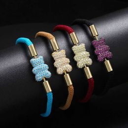 Charm Bracelets MKENDN Creative Two-sided Bicolor Cute Bear Bracelet Micro-inlaid Zircon Braided Rope Bracelets for Friends Couple Jewellery Gift Y240510