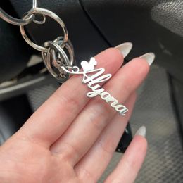 Custom Sculpture Name Keychain For Women Men 316L Stainless Steel Nameplate Key Ring Personalized Jewelry Gift For Boyfriend 240510