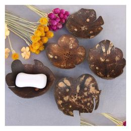 Soap Dishes Natural Retro Coconut Holder Durable Wooden Tray Containter For Bathroom Home Accessories Drop Delivery Garden Bath Dhxwu