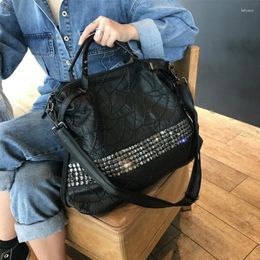 Shoulder Bags Diamond Soft Leather Women Luxury Rhinestone Designer Handbags Brand 2024 Fashion Rivet Top-handle Travel Leisure