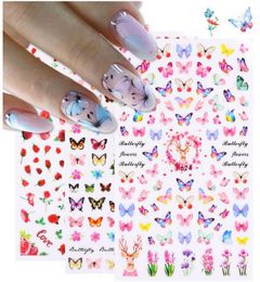 3D Butterfly Sliders Nail Stickers Colourful Flowers Red Rose Adhesives Manicure Decals Nail Foils Tattoo Decorations Whole4023226