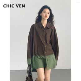 Women's Blouses CHIC VEN Women Shirt Vintage Hanging Dye Drop Shoulder Long Sleeves Gradient Mid Length Shirts Female Coat Spring Autumn