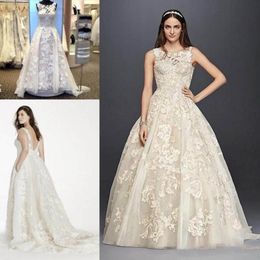 Vintage Lace Country Wedding Dresses 2019 Sheer Neck overskirts Lace Applique Oleg Cassini Tank Plus Size Wedding Gowns 306f