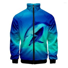 Men's Jackets Dolphin 3D Digital Printed Stand Collar Zipper Jacket Men/Women Long Sleeve Clothing Streetwear Baggy Comfy Clothes Coat