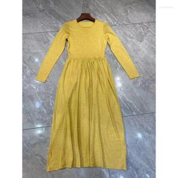 Casual Dresses Women's Round Neck Long Sleeved Solid Color Dress Simple And Tight A-line Mid Length Luxurious High-end Evening