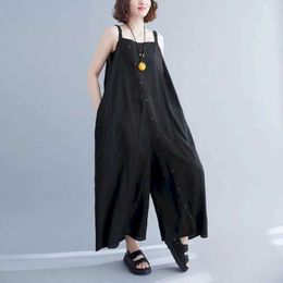 Women's Jumpsuits Rompers Jumpsuits for Women Oversized One Piece Outfit Women Single Breasted Loose Korean Style Wide Leg Pants Casual Vintage Playsuits Y240510