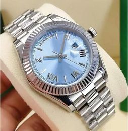 2 styles Men039s Automatic Watch Fashion classic Roman ice Blue face 41mm diamond bezel Stainless steel fold buckle9536500