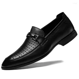 Casual Shoes Summer Hollowed Leather Business Loafers Italy Fashion Men Genuine Slip-on Formal