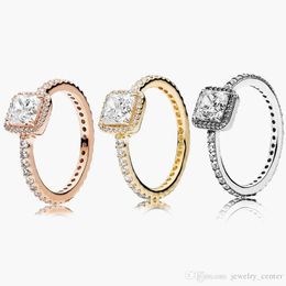 Women's 925 Sterling Silver Wedding Rings Cubic Zirconia Diamonds for Pandora Style Sparkle Halo Ring Big CZ Diamond setswith Orig 219f