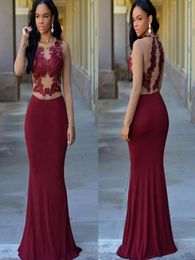 Graduation Dresses Long Sleeves Burgundy Formal Evening Dresses Jewel Appliques Mermaid Modest Arabic Prom Party For Woman9877383