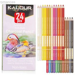 Pencils KALOUR 24pcs Colorful Charcoal Pencil Set Professional Drawing Canvas Lapiseira Professional Art Supplies for Kids d240510