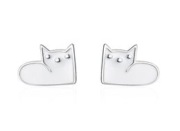 TT197 S925 Sterling Silver Needle Super Cute Cats Ear Stud Earrings Female Personality Epoxy Black Cat Jewellery For Young Girl Gif1353622