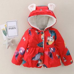 Down Coat Boy's Quilted Cotton 2024 Winter Style Korean-style Children Printed Crew Neck Ear Hat Cotton-padded Ja