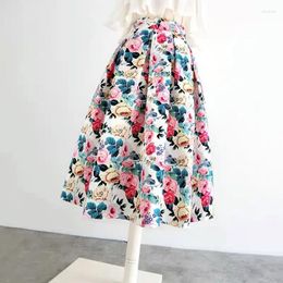 Skirts 2024 Women's Spring Autumn Floral Casual Skirt Female Fashion High Waist Pockets Ladies Loose Jacquard B108