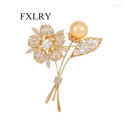 Brooches FXLRY Design Cubic Zirconia Foral Suit Jacket Corsage Accessory Pearl Flower Brooch Party Wedding Bridal Jewellery