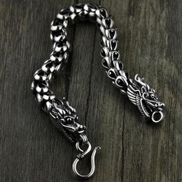 Dragon Scale Bracelet Chain Real Pure 925 Sterling Silver Double Heads Vintage Punk Rock Retro Style Men Jewellery CX2007069552823