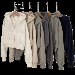 Slouchy loose hooded sweatshirt jacket womens autumnwinter trendy INS small short versatile long-sleeved top 240509