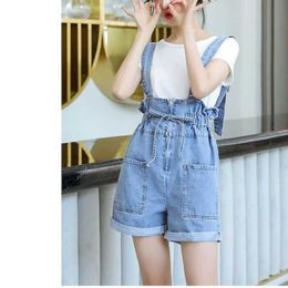 Women's Jumpsuits Rompers Denim Jumpsuits Oversized High Waist Pants Korean Style Lace-up Wide Leg Shorts Loose Playsuits One Piece Outfits Women Clothing Y240510