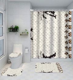 Stylish Sunflower Printed Shower Curtains 4 Piece Set Waterproof Designer Curtain Toilet Cover Mats For Bathroom Accessories8846093