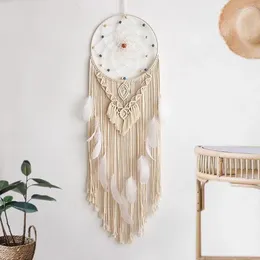 Decorative Figurines Macrame Wall Hanging Dream Catcher With White Feather Colourful Beads For Home Decor Bedroom Decoration Housewarming