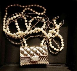 Vintage Chain Wedding Pearl Double Layer Mini Diagonal Metal Medium Heavy Industry Small Square Bag Necklace2912715