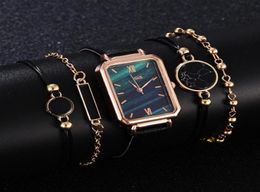 5pcs Set Fashion Watch For Women Square Leather Ladies Bracelet Watches Quartz Wrist Watch Female Black Clock Reloj Drop221n9933298