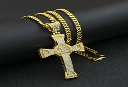 Bling Bling Rhinestone Jesus Pendant Necklace for Men Women Paved Crystal Hip Hop Iced Out Necklace with 5mm*70cm Cuban Chain Jewelry2382546