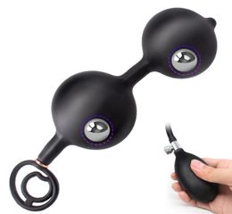 New Inflatable Anal Beads Huge Anal Plug With Cock Ring Prostate Massage Anus Expansion Big Butt Plug Anal Sex Toys For Men T200902316605