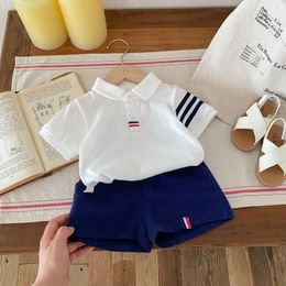 Clothing Sets Summer 2024 Korean Baby Boys 2PCS Clothes Set Striped Solid Cotton Polo T-shirts Loose Shorts Suit 0-5T Toddler Outfits