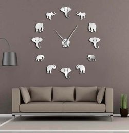 Jungle Animals Elephant DIY Large Wall Clock Home Decor Modern Design Mirror Effect Giant Frameless Elephants DIY Clock Watch Y2006481183