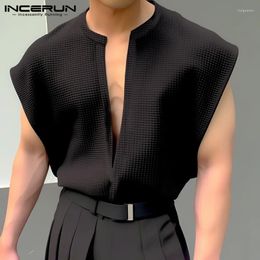 Men's Tank Tops INCERUN 2024 Korean Style Handsome Mens Solid Textured Vests Casual Streetwear Loose Comfortable Sleeveless S-5XL