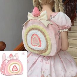 Storage Bags In Stock Cute Strawberry Cake Roll For Women Sweet Kawaii Bag Pink Lolita Girl Christmas Gift Backpack