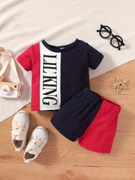 Clothing Sets Summer Baby Boys And Girls Letter Print Sleeveless Top Casual Cute Color-block Set