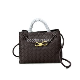 Andiamo Totes Designer Bag Women Purse BottegVenet Bags New Leather Woven Bow Metal Rope Buckle Handheld Crossbody Single Shoulder Underarm Basket Women's