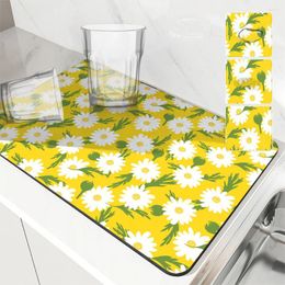 Table Mats Large Kitchen Absorbent Mat Plants Daisies Antiskid Draining Coffee Dish Drying Quick Dry Bathroom Drain Pad Tableware