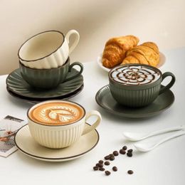 Mugs 230/280ml Ceramic Mug With Saucer Set Simple Latte Coffee Cup Creative Afternoon Tea Drinkware