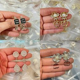 Pearl Designer Letter Crystal Earrings EarringS Diamond Studs Brand Stainless Steel Eardrop Lover Gifts Sier Plated Wedding Jewellery