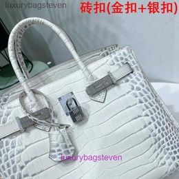 10A Original 1:1 Hremms Birkks Original Tote Bags Online Store New Portable Bag Womens Cross Car Diamond Inlaid Alligator Silver Buckle Drill with Real Logo