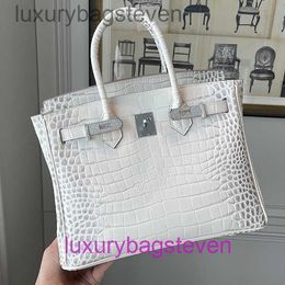 10A Original 1:1 Hremms Birkks Designer Tote Bags on Sale 2024 New Leather with Diamond Himalayan White Crocodile Pattern Bag One Shoulder Cross Body Portable Bags