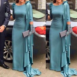 2021 teal blue Evening Dresses Sheath Three Quarter Sleeves Drapped Women Formal Long Mother of the Bride Dress vestido de fiesta de no 250c