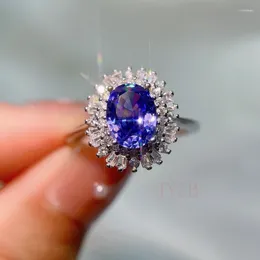 Cluster Rings Fine Jewellery Natural Tanzanite Ring With Sterling Silver Female Original Luxury Unique Gemstone