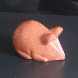 Decorative Figurines Carved Gemstone Crystal Goldstone Mouse Rat Figurine Animal Carving Office Home Decor 2''