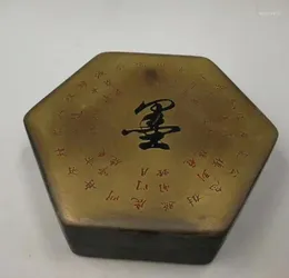 Decorative Figurines Chinese Archaize Brass Calligraphy Copper Ink Box