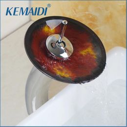 Bathroom Sink Faucets KEMAIDI Excellent Quality Solid Brass Basin Mixer Tap Waterfall Faucet Vessel Chrome Polished Finish Glass