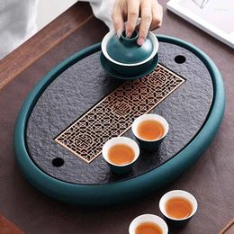 Tea Trays Stone Plate Table Tray Decorative Luxury Small Vintage Gongfu Chinese Metal Tabuleiro Office Accessories WSW20XP